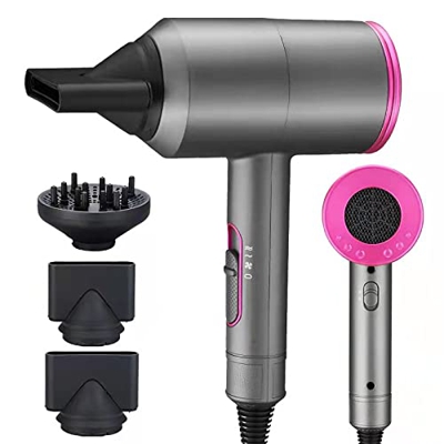 Secador de pelo iónico, potente motor de CA de 1800 W, secado rápido, aire caliente / frío, tecnología de iones negativos, 3 configuraciones de calefa