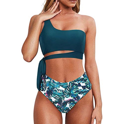YANFANG BañAdores Mujer BrasileñOconjunto De Bikini Un Hombro Sexy para Traje BañO Push Up Cintura Alta,Conjunto Alta,3-Multicolor,L