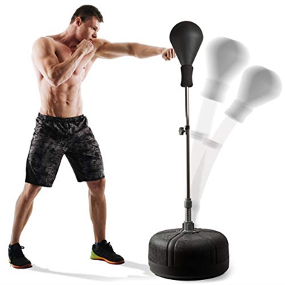 POWRX Punching Ball Boxe para Adultos y Adolescentes - Altura Regulable 110-150 cm - Ideal para Entrenamiento en casa y Gimnasio - Base Antideslizante