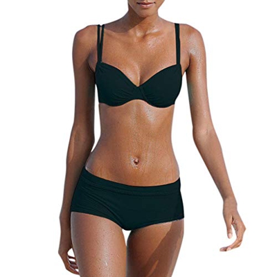 Traje De Baño Mujer Sexy Bañador de Baño Conjunto de Bikini Push up Sujetador Acolchado Color sólido Bohemio BañAdores Tops y Braguitas Ropa de Playa 