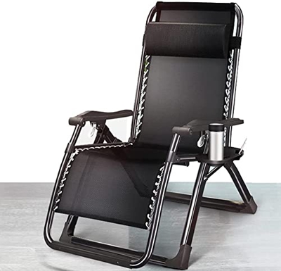 Juego de 2 tumbonas, sillas de jardín con gravedad de Textoline para uso pesado, sillas reclinables plegables con portavasos y soporte perezoso para t