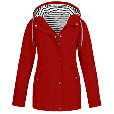 CNBOY Chubasquero con capucha, impermeable, ligero, para mujer, cortavientos, prenda ideal para exteriores (Rojo, L)