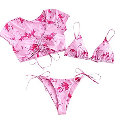 Yutdeng Bikinis Mujer 2021 Push up Bikini de Tres Puntos con Tie Dye de Conjunto de Traje de BañO Brasileños Tres Piezas Bañador Ropa
