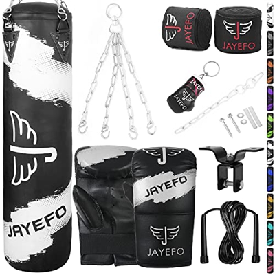 Jayefo Saco de boxeo pesado relleno (negro/blanco)
