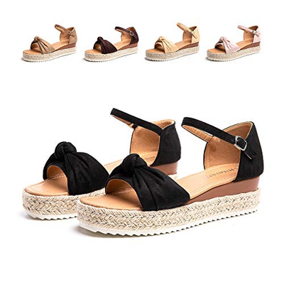 Sandalias Mujer Plataforma Verano Casual Sandalias Alpargatas Cuña Plateau Esparto Moda Playa 5.5CM 02 Negro Talla 43