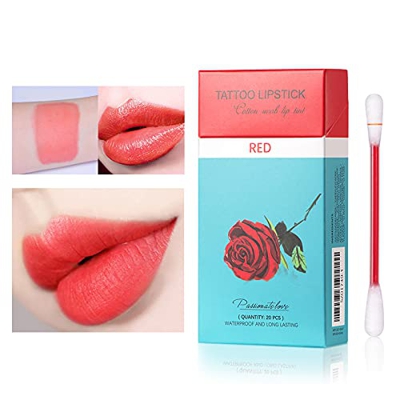 Lápiz de Labios Desechable,20pcs/Set Cotton Swab Lipstick,Lápiz de Labios Desechable Resistente al Agua, Bálsamo Labial para niñas, Sets de Regalo de 