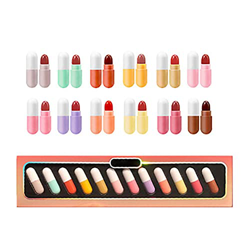 Juego de lápiz labial para niñas impermeable portátil 12 PCS linda cápsula en forma de mini lápiz labial Acabado mate en oferta