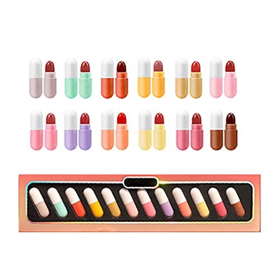 Juego de lápiz labial para niñas impermeable portátil 12 PCS linda cápsula en forma de mini lápiz labial Acabado mate