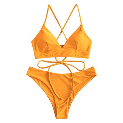 CheChury Mujeres Conjunto de Bikini con Relleno Halter Bañador Push Up Tirantes Cruzados Bikini Floral impresión Trajes de baño