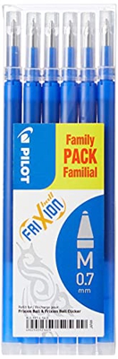 Pilot Frixion Ball - Recambios para bolígrafo FriXion Ball y FriXion Ball Clicker, tinta de gel termosensible (punta media), color azul, pack de 6