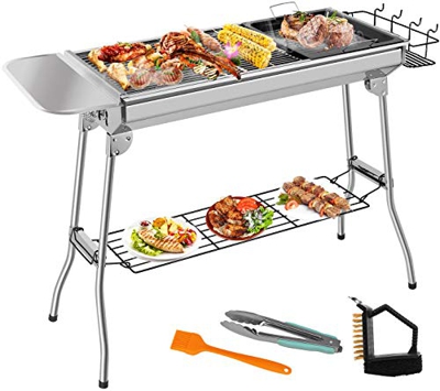 VAZILLIO Parrilla de barbacoa, barbacoa de acero inoxidable ahumador barbacoa de carbón, barbacoa portátil plegable