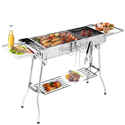 Parrilla de carbón de carbón para barbacoa de carbón portátil, plegable, de acero con doble alas plegables inoxidables, para jardín, terraza, camping, en oferta