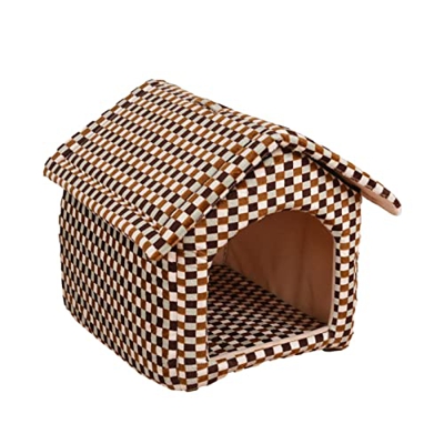 Caseta para perros pequeña, portátil y plegable, de felpa, para cuatro estaciones, protección contra cortocircuitos y mascotas, semicerrada, fácil de 