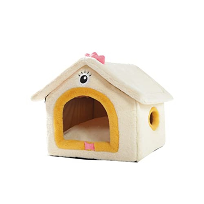 YHWD CáLido Y Transpirable Casa De Perro Gato, Casa De Perrito Interior El CojíN Es ExtraíBle Y Lavable, Casitas para Perros PequeñOs,Blanco,M
