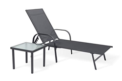 Sigtua Muebles de Patio al Aire Libre, 1 Mesa de Vidrio Templado (44 * 44 * 38cm) + 1 Tumbona (195 * 69 * 94cm) para Terraza, Piscina, Porche, Jardín, en oferta