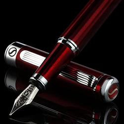 Pluma Estilográfica Deep Crimson Red de Scriveiner – Plumilla (mediana) y Convertidor Instalado Schmidt, Incluye Dos Cartuchos de Tinta, Azul y Negro en oferta