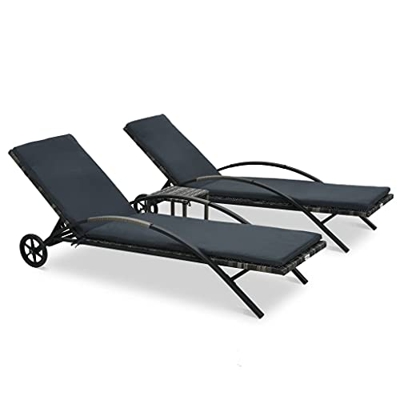 vidaXL Set Tumbonas con Mesita Reclinable Sillón Mueble Exterior Patio Sofá Cama para Cerca de Piscina Terraza Balcón Ratán Sintético Antracita