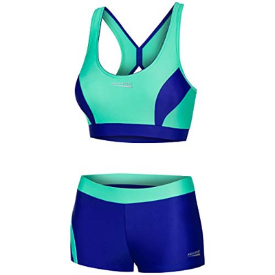 Aqua Speed Fiona Tankini para Señoras | Dos Piezas | Tejido Vita | Resistente al Cloro y a la Crema/Aceite Solar | Verde Menta - Azul Real | Tamaño: 4