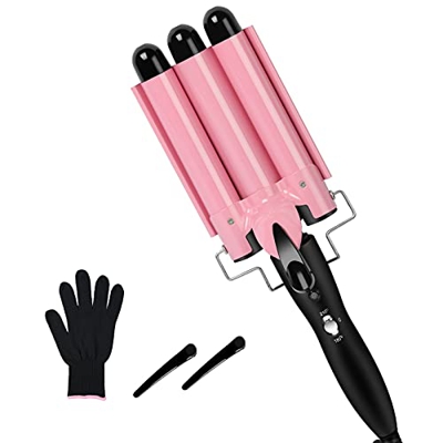 Rizador de pelo de sirena con control de dos temperaturas, rizador de pelo con guante de resistencia al calor, rizador de pelo para cabello largo y co