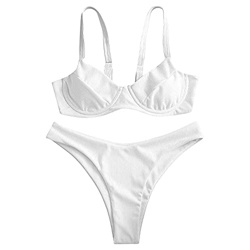 ZAFUL Bikini para mujer con aros y pierna alta, acanalado y estampado de mariposas, blanco-1, L características