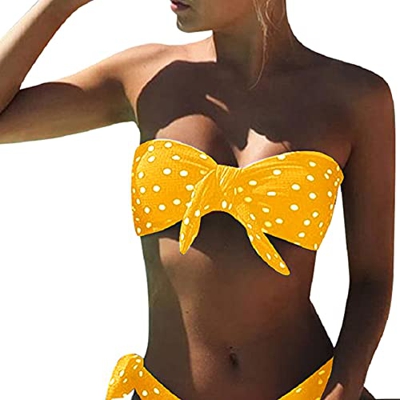 UMIPUBO Conjuntos de Bikinis para Mujer Top de Tubo de Lunares Acolchado de Dos Piezas Bikini Triangular Cintura Alta Cuello Halter Sin Tirantes Push 