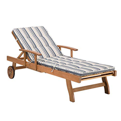 Tumbona de jardín de Madera de Acacia Clara con cojín Azul y Beige Ajustable con Ruedas Java en oferta