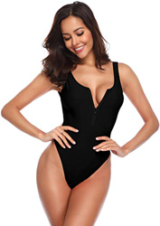 SHEKINI Traje de Una Pieza Mujer Bikini Ropa de Baño con Cremallera Corte Alto Monokini （M,Negro-2） características