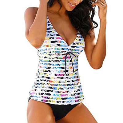 Traje de Baño Mujer 2019 SHOBDW Sexy Conjunto de Bikini Push Up Playa Bohemia Raya Shorts Tanga Mujer Escote En V Bañadores de Mujer Dos Piezas Tankin