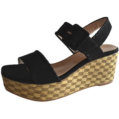 Sandalia de Mujer - Cuñas para Verano - Tacón Ancho de 8 cm - Cierre Ajustable con Hebilla (Negro, numeric_39)