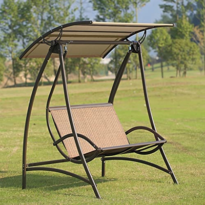 ZLRE Columpio de 2 Asientos para Patio al Aire Libre, Columpio Tipo Hamaca Resistente a Todo Clima, toldo Ajustable y Tela de Malla Textilene