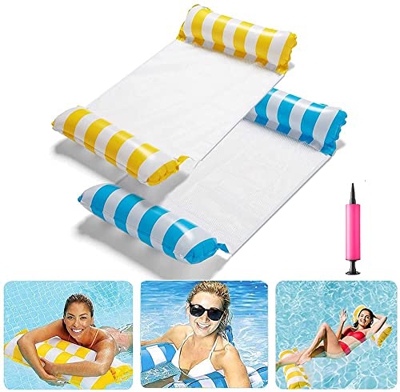 Cakunmik 2 Pack Pool Float Pool Hamock, Flotador de Agua Inflable Multiusos Floatería, Silla de Tumbona de balsa de Piscina con Bomba de Aire
