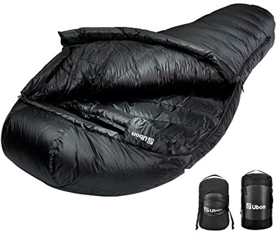Ubon Saco de Dormir Momia Extreme Cálido Ultraligero 10ºF Mochilero Saco de Dormir para Camping Senderismo para Tres Estaciónes Cómoda Negro OneSize