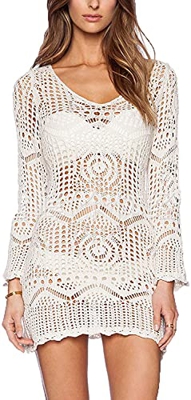 Xinlong Traje de baño de mujer Irregular de encaje punto bikini Cover Up monocolor sexy ropa de playa, 82-white, Talla única