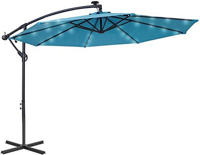 YRRA 10FT Patio Solar Patio Offset Umbrella 32 LED Paraguas Colgantes iluminados con 8 Costillas Hierbas Impermeables con Dosel Turquesa JU-34Q-LED-Tu