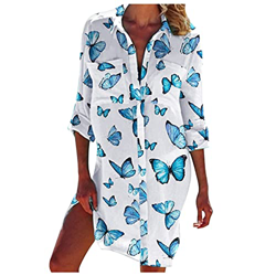 VEMOW Vestido Verano de Playa Camisero de Manga Corta Liso para Cubrir Bikini Mujer Sexy Botón Suelto Blusa Trajes de Baño con Cuello en V Camiseta Ca características