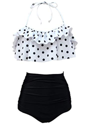 AOQUSSQOA Mujer Traje de baño con Volantes para Mujer Cintura Alta Dividida Bikini natación Esencial (White Dot, L) características