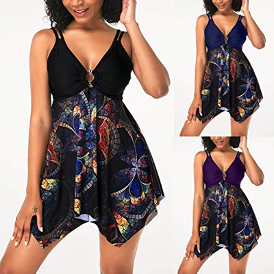 2021 Nuevo Vestido de Traje de Baño Bikinis Talla Grande con Pantalones Ropa de Playa Conjunto de Bikinis Impresión Push up Tankinis Mujer Beachwear B