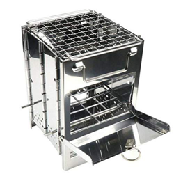 ZANZAN Parrilla de Carbón Estufa de Madera de Acero Inoxidable Ajustable Acampada Estufa de Madera Plegable con Mochila de Supervivencia for cocinar a características