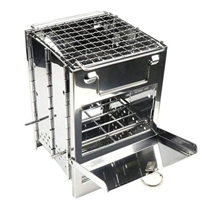 ZANZAN Parrilla de Carbón Estufa de Madera de Acero Inoxidable Ajustable Acampada Estufa de Madera Plegable con Mochila de Supervivencia for cocinar a