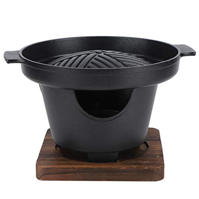 Omabeta Parrilla De Barbacoa para El Hogar, Aluminio + Materiales De Madera Parrilla De Barbacoa Estufa Sin Humo Superficie Antiadherente Lavable para