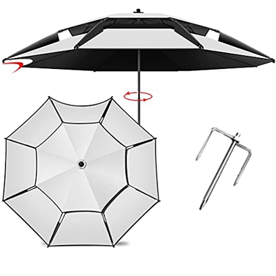 Sombrilla de Playa,Parasol de Patio Impermeable UPF 50+,Sombrilla de Mesa de Jardín Ventilado de 2 niveles,Sombrilla de Mercado al Sire Libre Portátil