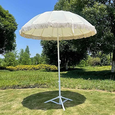 LIUU Anti-UV Parasoles Jardin con Borlas, Sombrilla Parasol con Sistema De Inclinación, 2.1m Sombrillas Terraza Grandes para Decoración De Camping, Ca