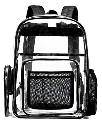 SPEEDEVE Mochila Transparente Mochila De PVC Impermeable para Viajes De Trabajo Escolar,Negro,L