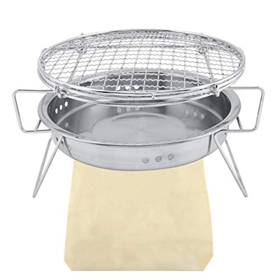 Parrilla de barbacoa, mini parrilla de barbacoa portátil de acero inoxidable Estufa de barbacoa redonda plegable con red de barbacoa y bolsa de almace