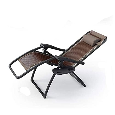 Sillón reclinable Plegable Gravedad Cero, Estructura de Acero Resistente en Hierro Cuadrado con Asiento en Fabricado en Ratán Marrón - Tumbona de jard