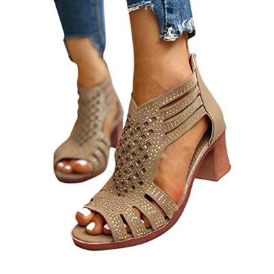 Minetom Sandalias Mujer Bombas Tacones De Bloque Tacones Altos Zapatos Verano Sandalias con Cremallera Fiesta Ocio Boda Noche Sandalias C Caqui 37 EU