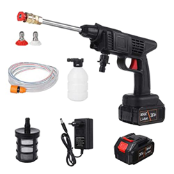 FLAMEER Lavadora de alta presión a batería, pistola de lavado a batería de 30 bares con boquilla generadora, bomba de agua inalámbrica para coche, jar características