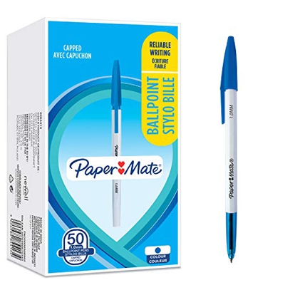 Paper Mate 045 - Bolígrafos con punta fina (1 mm), Tinta azul, 50 unidades