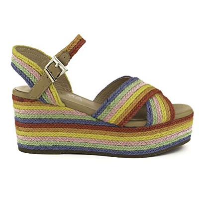 PAYMA - Sandalias Cuñas de Esparto Yute de Mujer. Esparteras. Planta Interior Acolchada. con o Sin Plataforma. Punta Abierta o Cerrada. Cierre Hebilla