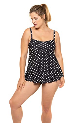 Ulla Popken Große Größen Badekleid Tupfen Volant Traje de baño de una Sola Pieza, Multicolor, 52 para Mujer